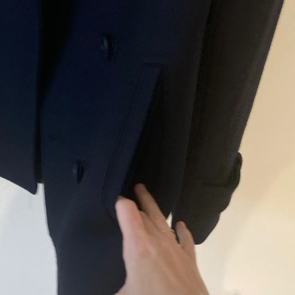 Frank & Oak The Comfort Double Breasted Wool Topcoat Blazer in navy Small